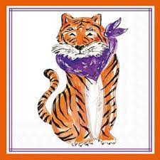 Beverage Napkin Purple Sitting Tiger